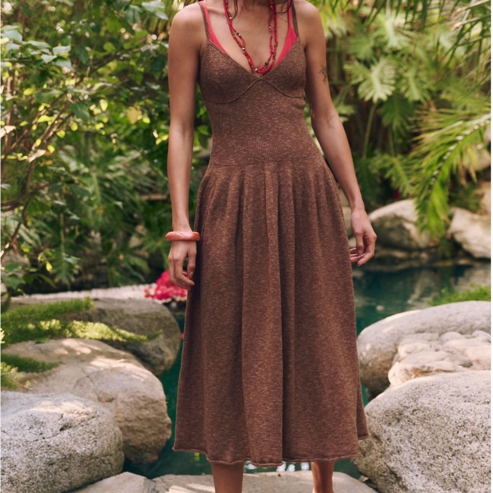 Free People NWOT Tula Sweater Midi Dress with Skinny Tie Straps sz XS
